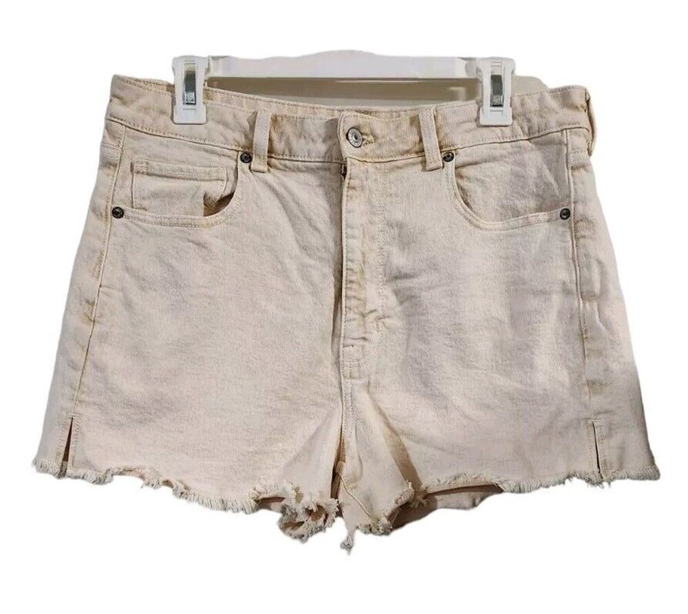 American Eagle Jean Mom Shorts Women’s 12 Yellow Raw Hem Stretch Summer Vacation